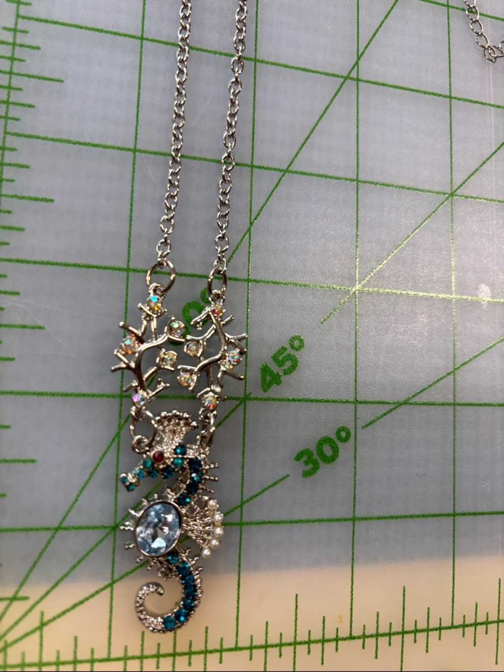 Silver-Tone Blue Crystal Seahorse Pendant Necklace - Women Jewelry - Picture 5 of 5